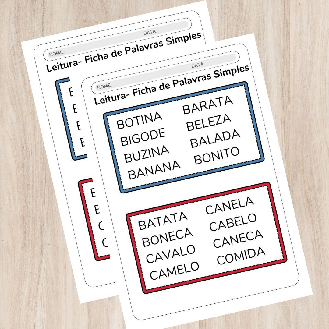 FICHA DE LEITURA – PALAVRAS SIMPLES PARA PRÁTICA E FLUÊNCIA